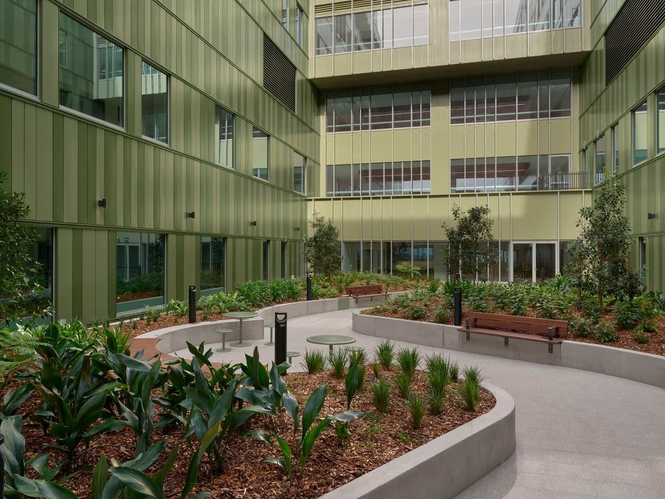 A landscaped courtyard garden at John Hunter Hospital