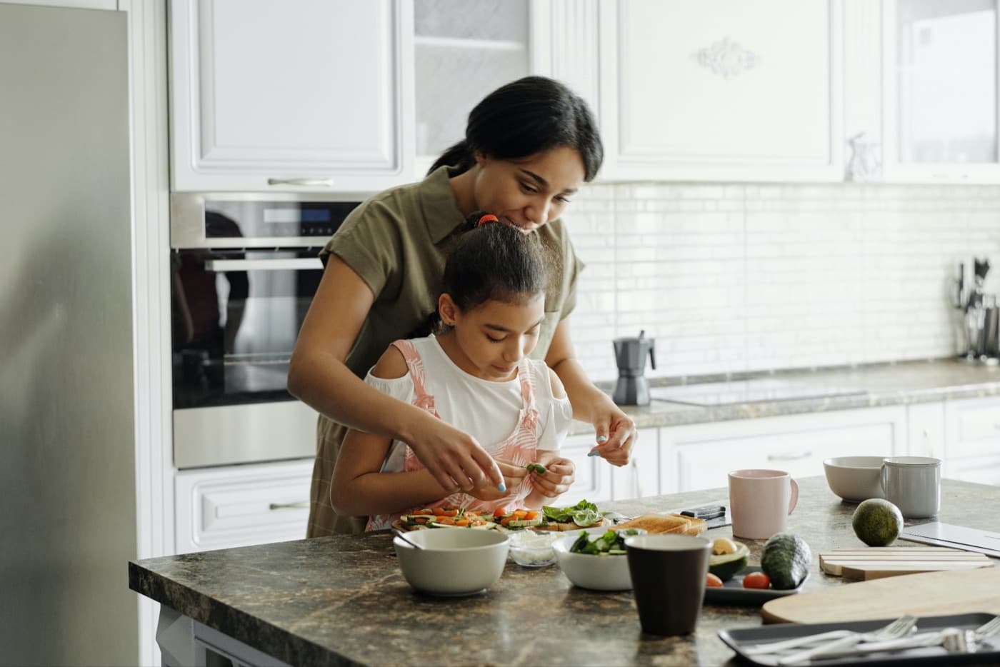Preparing fresh, healthy food together in the kitchen
